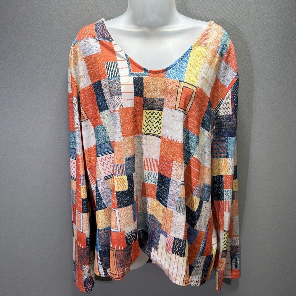 NWT New Made with Love Exclusive Women's Top Blouse Patchwork Long Sleeve Sz XXL
